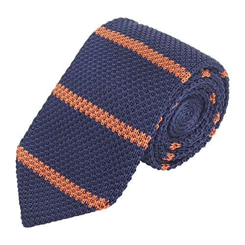 WANYING Herren 7cm / 2,75 Zoll Schmale Strickkrawatte Gestrickte Narrow Krawatte Retro Sporty Casual Büro Basic für Gentleman - Gestreift Dunkelblau Orangebraun von WANYING