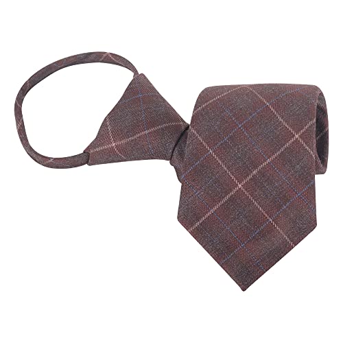 WANYING Herren 7cm 2.75" Schmalen Krawatte Vorgebunden mit Reißverschluss Security Necktie Sicherheits Krawatte Casual Business Länge 48cm - Tartan Kariert Braun von WANYING