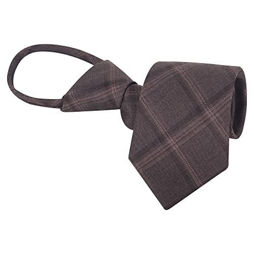 WANYING Herren 7cm 2.75" Schmalen Krawatte Vorgebunden mit Reißverschluss Security Necktie Sicherheits Krawatte Casual Business Länge 48cm - Tartan Kariert Braun von WANYING