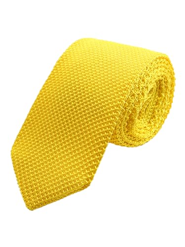 WANYING Herren 7cm Schmale Strickkrawatte 2,75 Zoll Gestrickte Narrow Krawatte Retro Sporty Casual Büro Basic für Gentleman - Einfarbig Gelb von WANYING
