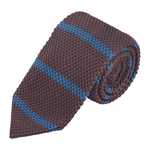 WANYING Herren 7cm Schmale Strickkrawatte 2,75 Zoll Gestrickte Narrow Krawatte Retro Sporty Casual Büro Basic für Gentleman - Gestreift Blau Braun von WANYING