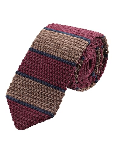 WANYING Herren 7cm Schmale Strickkrawatte Gestrickte Narrow Krawatte Retro Sporty Casual Büro Basic für Gentleman - Bordeaux Rot Dunkelblau Braun von WANYING