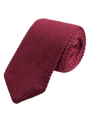 WANYING Herren 7cm Schmale Strickkrawatte Gestrickte Narrow Krawatte Retro Sporty Casual Büro Basic für Gentleman - Einfarbig Bordeaux Rot von WANYING