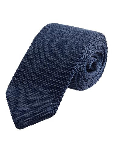 WANYING Herren 7cm Schmale Strickkrawatte Gestrickte Narrow Krawatte Retro Sporty Casual Büro Basic für Gentleman - Einfarbig Dunkelblau von WANYING