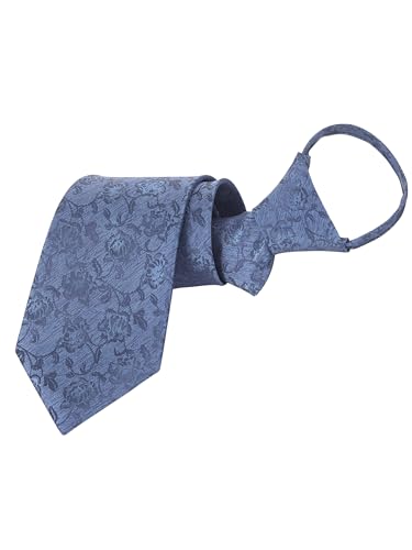 WANYING Herren 8cm 3,15" Klassische Reißverschluss Krawatte Vorgebundene Sicherheits Krawatte Businesskrawatte Formelle Business Hochzeit Länge 48cm - Blumen Dunkelblau von WANYING