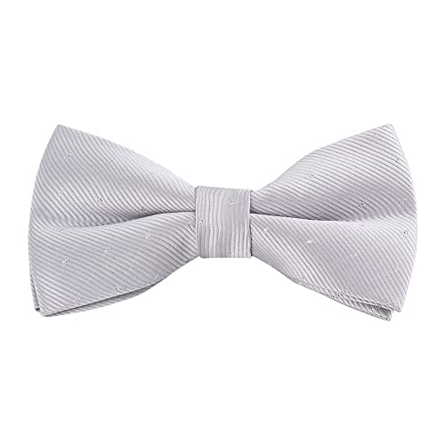 WANYING Herren Fliegen Schleife mit Hakenverschluß Bereits Gebunden Verstellbar 12 * 6cm Elegante Gentleman - Silber Gepunktet Einfarbig Hellgrau von WANYING