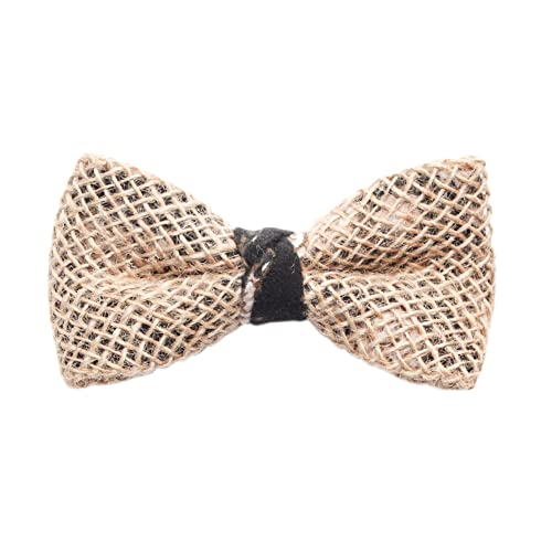 WANYING Herren Jutegewebe Fliegen Schleife aus Jute Klassische Butterfly Bowtie Vorgebundene mit Hakenverschluß Verstellbar 13×6cm - Jute-Netz mit Deko Dunkelbraun Weiß von WANYING