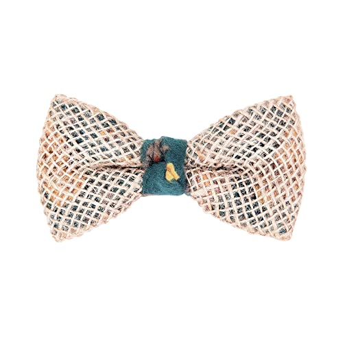 WANYING Herren Jutegewebe Fliegen Schleife aus Jute Klassische Butterfly Bowtie Vorgebundene mit Hakenverschluß Verstellbar 13×6cm - Jute-Netz mit Deko Dunkelgrün Gelb von WANYING