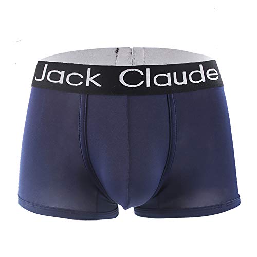 WANYING Herren Milchseide Retroshorts Normaler Bund Trunks Unterwäsche Breiter Bund Hochelastisch Weich Atmungsaktiv Basic - Einfarbig Navy Blau Größe XL von WANYING