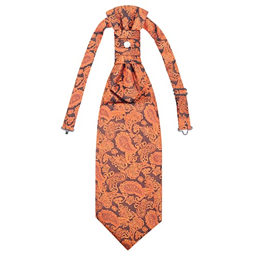 WANYING Herren Plastron Krawatte Vorgebunden mit Hakenverschluß Verstellbar Hochzeitskrawatte auf Hochzeiten Accessoires für den Bräutigam - Paisley Orangebraun von WANYING