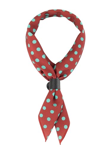Herren Quadratische Halstuch mit Leder Loop Multifunktionstuch Kopftuch Nickituch Bandanas Trachtentuch Bandanas Vintage Retro 58x58 cm - Rot mit Türkis Gepunktet von WANYING