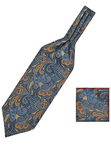 WANYING Herren Retro Krawattenschal und Einstecktuch 2 in 1 Sets, Ascotkrawatte Schal Cravat Ties Schick und Warm für Gentleman - Blau Paisley von WANYING