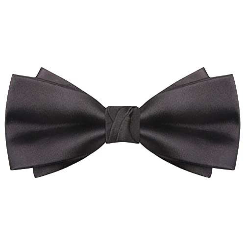 Herren Schwarz Vorgebundene Fliegen Schleife Batwing Bowtie mit Hakenverschluß Verstellbar 12×6cm - Einfarbig Schwarz von WANYING