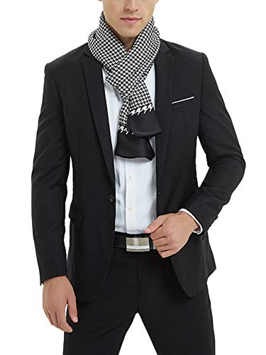 Herren Seidenschal Lange Doppelseite Herrenschal aus Kunstseiden Casual Business Gentleman für Frühjahr Herbst - Houndstooth Pattern Schwarz Weiß von WANYING
