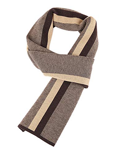 WANYING Herren Strickschal 6% Wolle Gestrickter Schal Einfach Schick Urban Gentleman für Winter Herbst - 180 * 30 cm Gestreift Braun Khaki von WANYING