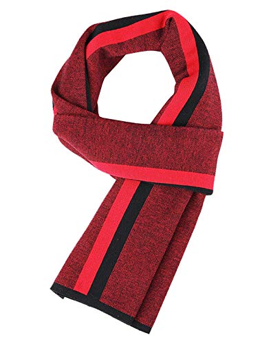WANYING Herren Strickschal 6% Wolle Gestrickter Schal Einfach Schick Urban Gentleman für Winter Herbst - 180 * 30 cm Gestreift Schwarz Rot von WANYING