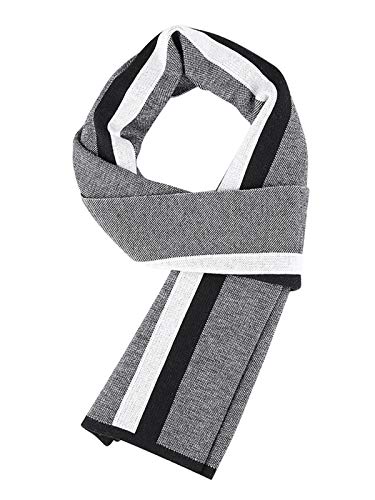 Herren Strickschal 6% Wolle Gestrickter Schal Einfach Schick Urban Gentleman für Winter Herbst - 180 * 30 cm Gestreift Schwarz Weiß von WANYING