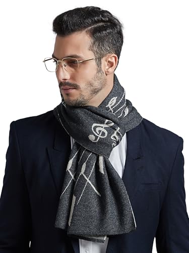 WANYING Herren Strickschal 6% Wolle Gestrickter Schal Herrenschal Wolleschal für Herbst Winter Casual Business - Musik Notiz Muster - Musik Notiz Muster Anthrazit & Dunkelbeige von WANYING