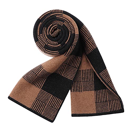 WANYING Herren Strickschal 6% Wolle Gestrickter Schal Winter Herbst Herrenschal Wolleschal Casual Business Gentleman - Kariert Schwarz & Braun von WANYING