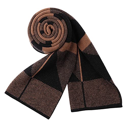 WANYING Herren Strickschal 6% Wolle Gestrickter Schal Winter Herbst Herrenschal Wolleschal Elegant Gentleman - Triangel Muster Schwarz & Braun von WANYING