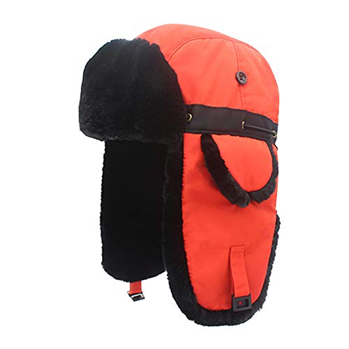 WANYING Herren Verdichte Wintermütze Bomber Mütze mit Ohrenklappen Super Warm Thermal Outdoor Fliegermütze - Orange & Schwarz von WANYING