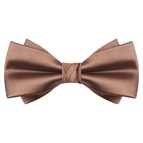 WANYING Herren Vorgebundene Fliegen Schleife Batwing Bowtie mit Hakenverschluß Verstellbar 12×6cm - Einfarbig Braun von WANYING