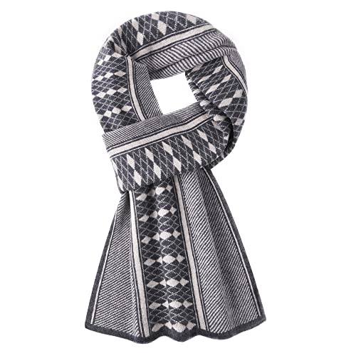 WANYING Herren Wolleschal Kaschmirschal (92% Wolle + 8% Kaschmir) Strickschal Herrenschal Extra Warm Weich für Winter Herbst Casual Business - Diamond Pattern Grau & Beige von WANYING