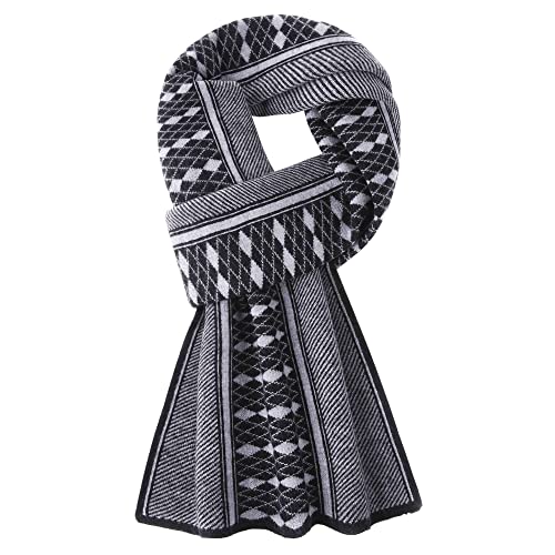 Herren Wolleschal Kaschmirschal (92% Wolle + 8% Kaschmir) Strickschal Herrenschal Extra Warm Weich für Winter Herbst Casual Business - Diamond Pattern Schwarz & Grau von WANYING