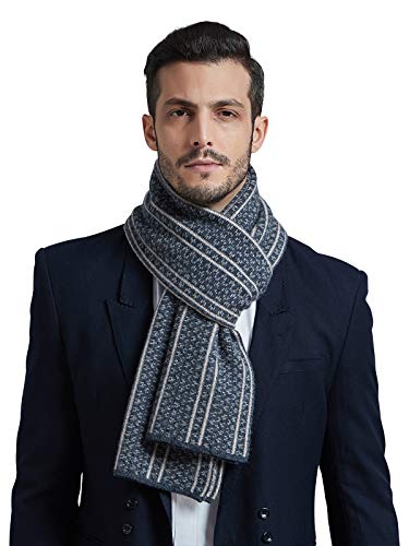 WANYING Herren Wolleschal mit Kaschmiranteil 35% Wolleanteil 65% Herrenschal Kaschmirschal Strickschal Super Warm Weich Casual Business - Schmal Gestreift Anthrazit & Dunkelbeige von WANYING