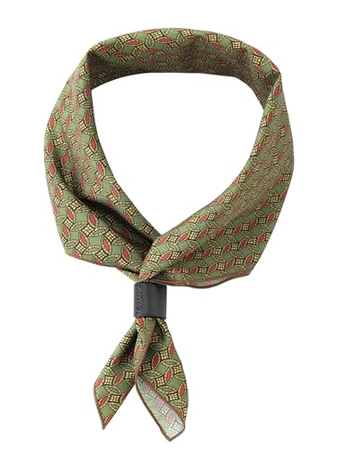 Herren quadratische Halstuch mit Leder Loop Multifunktionstuch Kopftuch Nickituch Bandanas Trachtentuch Bandanas Vintage Retro 60x60 cm - Druckmuster Geometrisch Braungrün von WANYING
