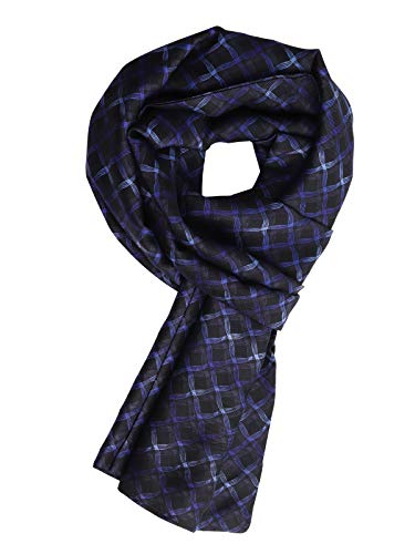 WANYING Herrenschal Dünn für Herbst Frühjahr aus Kunstseide Viskose Casual Business Gentlemen 30 * 170cm - Welle Kariert Schwarz & Königblau von WANYING