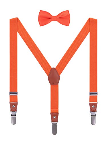 WANYING Kinder Kleinkind Jungen Mädchen Hosenträger Fliege Set 3 Starken Langen Clips Y Form Elastische Hosenträger für Körpergröße 95-130cm - Orange von WANYING