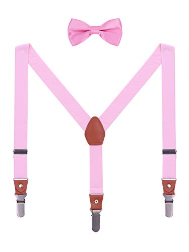 WANYING Kinder Kleinkind Jungen Mädchen Hosenträger Fliege Set 3 Starken Langen Clips Y Form Elastische Hosenträger für Körpergröße 95-130cm - Pink von WANYING