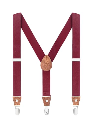 WANYING Kinder Kleinkind Jungen Mädchen Hosenträger für 3-8 Jahre alt Elastische Y Form 3 Clips Hosenträger - Einfarbig Bordeaux Rot WANYING Kinder Kleinkind Jungen Mädchen Hosenträger für 3-8 Jahre alt Elastische Y Form 3 Clips Hosenträger - Einfarbig Bordeaux Rot von WANYING