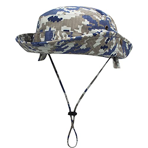 WANYING Unisex Baumwolle Bonnie Hut Dschungel Hut Sonnenhut Sonnenschutz Eimer Hut Bucket Hat Outdoor Tarnung für Kopfumfang 56-60cm - Camouflage Blau & Beige von WANYING