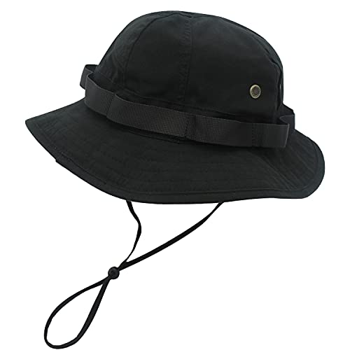 WANYING Unisex Baumwolle Bonnie Hut Workwear Stil Sonnenschutz Eimer Hut Bucket Hat Sonnenhut Casual Mode Outdoor für Kopfumfang 56-59cm - Einfarbig Schwarz von WANYING