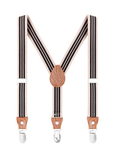 WANYING Unisex Kleinkind Kinder Hosenträger Fliege Set - Y Form 3 Clips Breite 2,5cm Elastische Hosenträger & Fliege für 3-8 Jahre alt - Gestreift Khaki Schwarz von WANYING