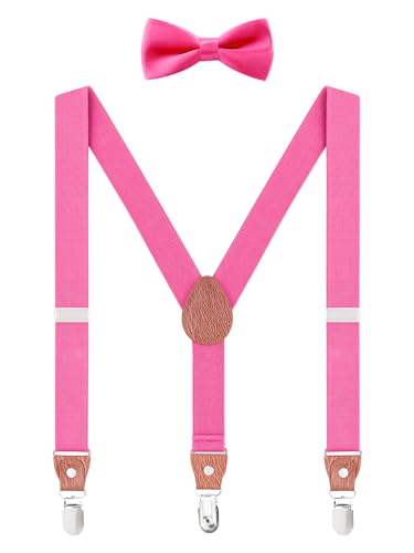 WANYING Unisex Kleinkind Kinder Hosenträger Fliege Set - Y Form 3 Clips Breite 2,5cm Elastische Hosenträger & Fliege für 3-8 Jahre alt - Rosa von WANYING
