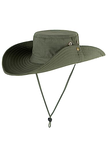 WANYING Unisex Outdoor Sonnenhut Cowboy Bonnie Hut Fischerhut Angel-Kopfbedeckung Safari Outback Sonnenschutz Baumwolle Two Way to Wear für Kopfumfang 55-62 cm - Einfarbig Armee Grün von WANYING