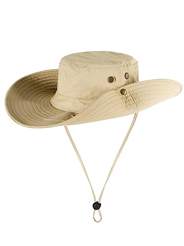 WANYING Unisex Outdoor Sonnenhut Cowboy Bonnie Hut Fischerhut Angel-Kopfbedeckung Safari Outback Sonnenschutz Baumwolle Two Way to Wear für Kopfumfang 55-62 cm - Einfarbig Khaki von WANYING