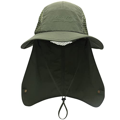 WANYING Unisex Safari Cap mit extra langem Nackenschutz Buschhut Sonnenhut Legionärskappe UPF 50+ UV-Schutz Atmungsaktiv für Camping Outdoor - 56-60 Armee Grün von WANYING