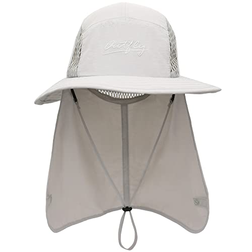 WANYING Unisex Safari Cap mit extra langem Nackenschutz Buschhut Sonnenhut Legionärskappe UPF 50+ UV-Schutz Atmungsaktiv für Camping Outdoor - 56-60 Hellgrau von WANYING