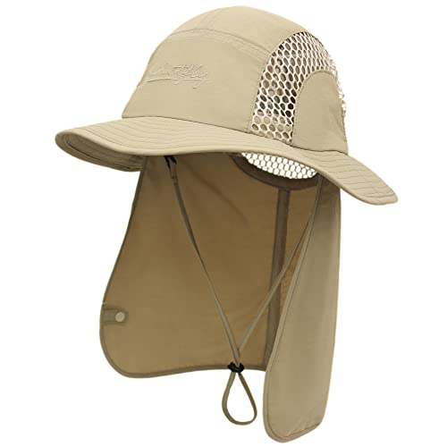 WANYING Unisex Safari Cap mit extra langem Nackenschutz Buschhut Sonnenhut Legionärskappe UPF 50+ UV-Schutz Atmungsaktiv für Camping Outdoor - 56-60 Khaki von WANYING