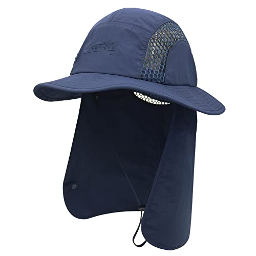 WANYING Unisex Safari Cap mit extra langem Nackenschutz Buschhut Sonnenhut Legionärskappe UPF 50+ UV-Schutz Atmungsaktiv für Camping Outdoor - 56-60 Navy Blau von WANYING