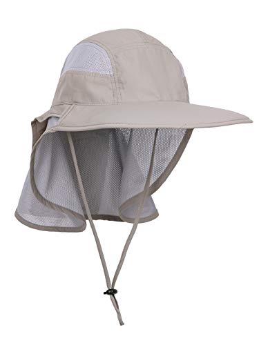 WANYING Unisex UV Schutz Sonnenhut mit Nackenschutz 12cm Großer Brim Outdoor Aktivitäten - für Kopfumfang 56-62cm Upgrade Stoffe Khaki-Grau von WANYING