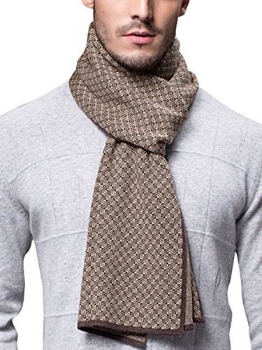 WANYING Winter Herbst Herren Strickschal 6% Wolle Gestrickter Schal Einfach Schick Gentleman - 180 * 30 cm Klein Kariert Braun Khaki von WANYING
