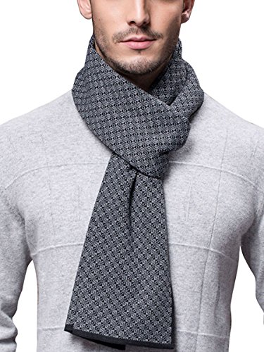 WANYING Winter Herbst Herren Strickschal 6% Wolle Gestrickter Schal Einfach Schick Gentleman - 180 * 30 cm Klein Kariert Grau Schwarz von WANYING