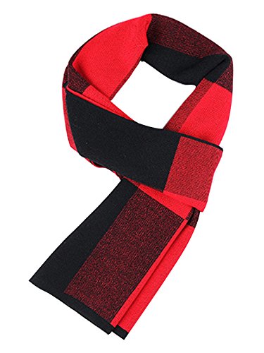 WANYING Winter Herbst Herren Strickschal 6% Wolle Gestrickter Schal Super Weich Business Casual - 180 * 30 cm Kariert Schwarz Rot von WANYING