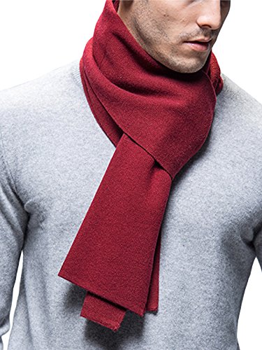 Winter Herbst Herren Strickschal Wolle Gestrickter Schal Warm Weich Einfach Schick Gentleman - 180 * 30 cm Einfarbig Burgund Rot von WANYING