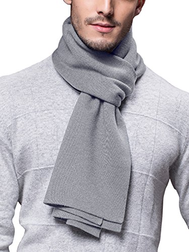 WANYING Winter Herbst Herren Strickschal Wolle Gestrickter Schal Warm Weich Einfach Schick Gentleman - 180 * 30 cm Einfarbig Hellgrau von WANYING